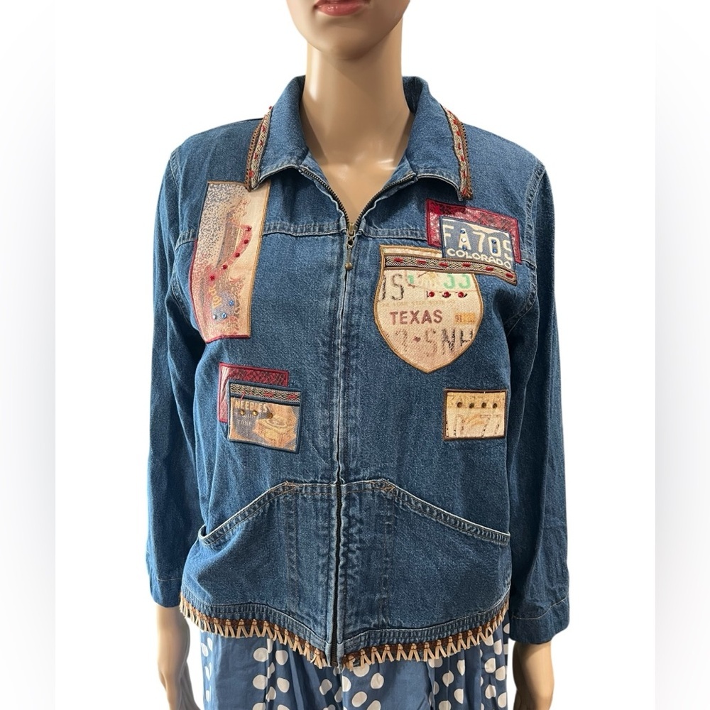 Cottagecore Arts & Crafts Style appliqué Denim lightweight jacket-6